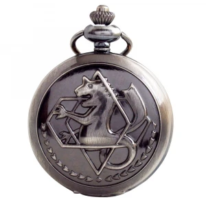 Ready To Ship Gunmetal Silver Bronze Fullmetal Alchemist Pocket Watch Engrave With Horse Quartz Pocket Watch