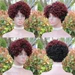 Real hair wigs short mechanism head sets inter-color partial afro pixie wigs