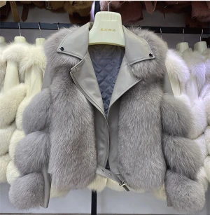 Real Sheepskin Leather Jacket Girls Outware Real Fox  Fur  Coat Winter Fur Coat Women Leather Jacket