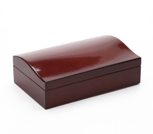 Red wooden jewelry box for displaying storage watch box with rings slots and grids