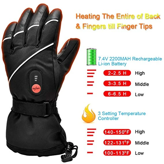 Savior 7.4V 2200mah Rechargeable Battery Electric Winter Outdoor Heated Sports Gloves