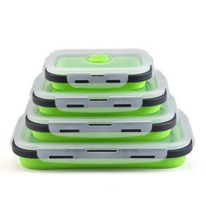 Silicone Food Storage Containers with BPA Free  Plastic Lids - Set of 4 Small and Large Collapsible Meal Container