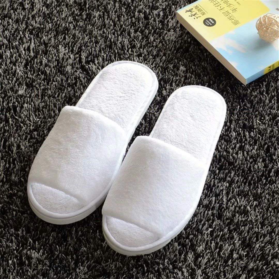 Simple Design Cotton Velour Disposable SPA Hotel Close Toe Slippers With Logo