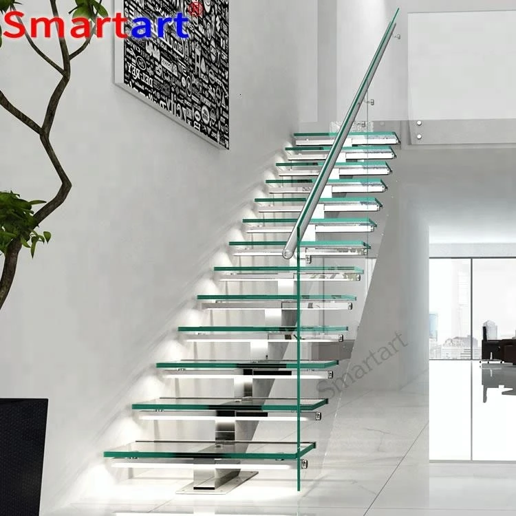 Simple staircase design/Indoor tempered glass stairs