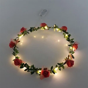 Small battery operated christmas micro warm white led copper wire String fairy Headband flash garland light