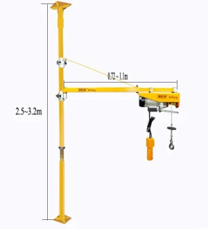 Small electric hoist for home use with wall or ground scaffold support