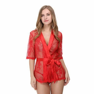 Soft satin Nightgown with Hollow Out Lace