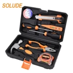 SOLUDE plastic toolbox storage case screwdriver plier hammer 8 Pieces Hand Tools Set For Household