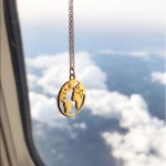 Stainless Steel 18k gold Jewelry World Map Gold Circle Pendant Necklace