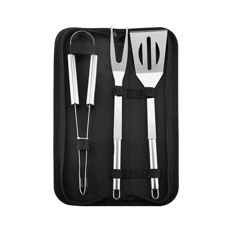 Stainless steel BBQ grill tools accessories set with kebab meat skewer corn holder spatula basting brush carrying bag