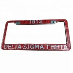Stainless Steel USA Bling Custom Rhinestones Delta Sigma Greek Letter 1913 License Plate Frame
