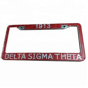 Stainless Steel USA Bling Custom Rhinestones Delta Sigma Greek Letter 1913 License Plate Frame