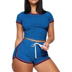 Summer Custom New Blue Short Training Jogging Wear-Resistant Sleeves Sling Tights Tights Drawstring WomenS Sports Workout Suit