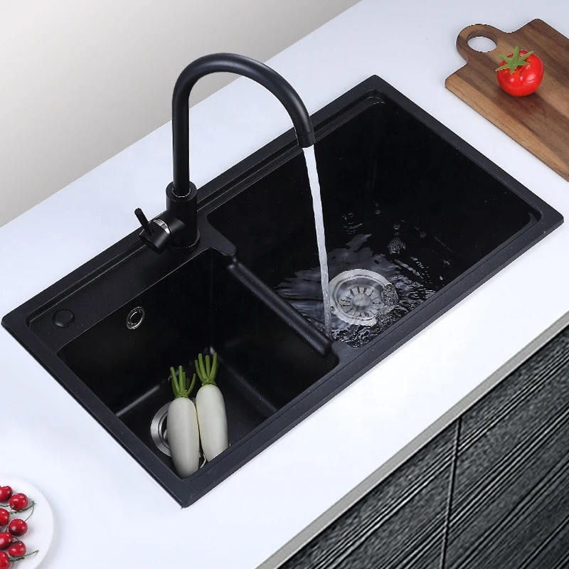 The new black sink double trough kitchen hand dishwashing basin 304 thick stainless steel table sink Washbasin sink