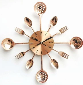Top Selling Cutlery Kitchen Wall Clock Fork & Spoon Decorative Wall Clock Creative Clock, Gold