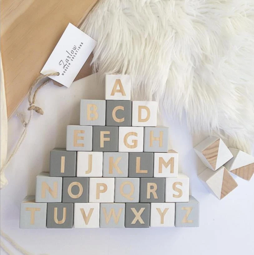 UCHOME   Nordic style home decor 26 english letters wooden blocks wooden cube for baby learning