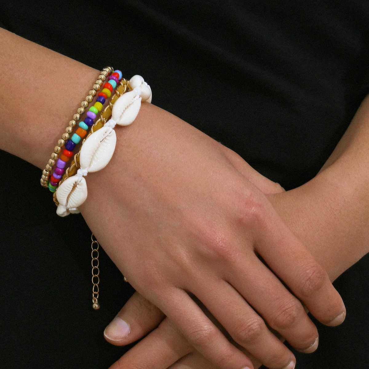 VRIUA Stock 4Pcs/Set Adjustable Natural Shell Bracelets Charm Rainbow Colorful Seed Bead Bracelets Bangles Wrist Chain Jewelry