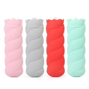 W2 Warm Hands Silicone Hot Water Bag With Cover, Small Rubber Hot Water Bottle With Fleece Cover