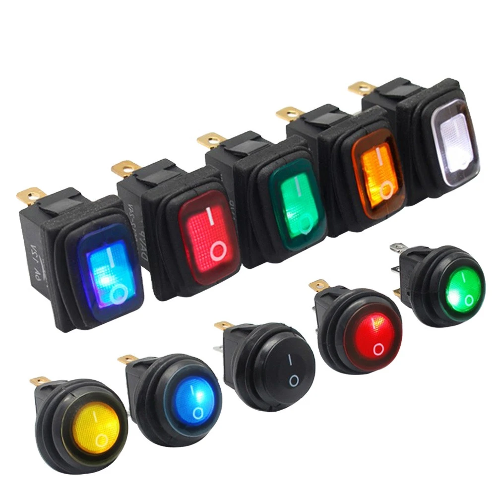 waterproof  KCD1  2 Pins 3pins ON OFF 10A 24V illuminated Rocker Switch 250V with led light
