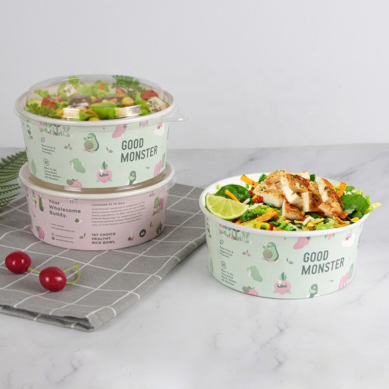 White Paper with Logo Printed Paper Bowls for Food to go