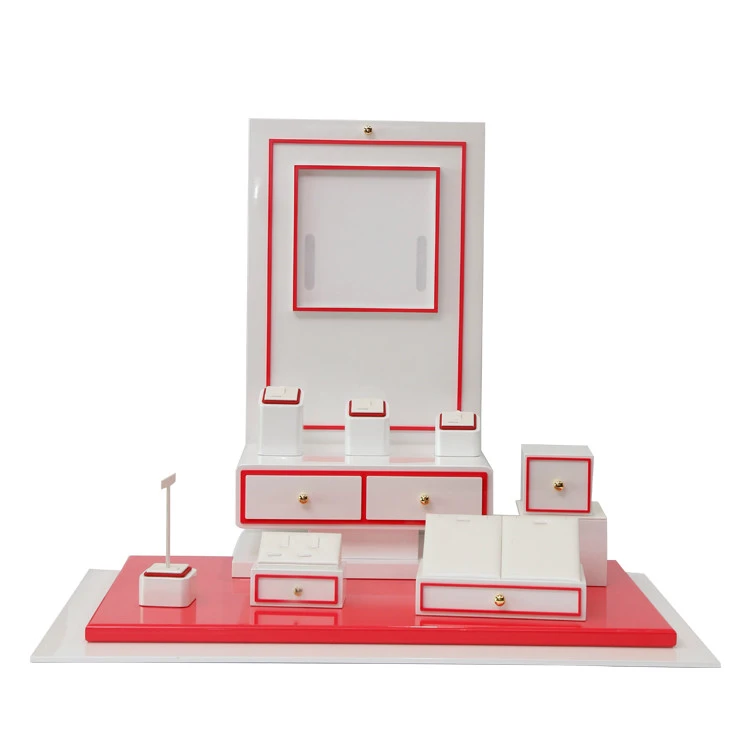 White /red high- glossy jewelry display stand for window of jewelry shops