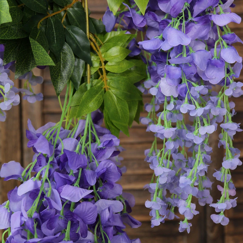 white wisteria artificial home decor wedding decoration artificial flowers vine hanging leaves purple wisteria flowers