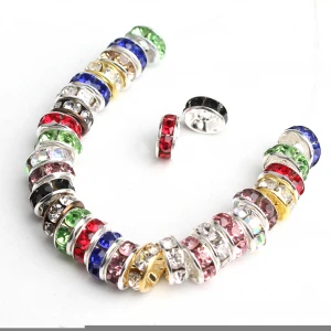 Wholesale 100pcs/bag 6/8mm Metal Mixed Color Crystal Rhinestone Rondelle Spacer Beads DIY Jewelry Making
