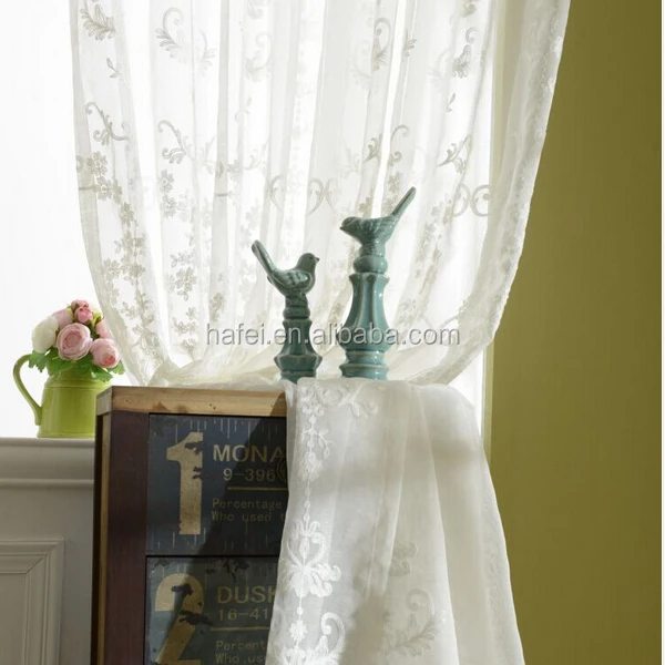 Wholesale China luxury polyester white embroidered sheer voile curtain fabric