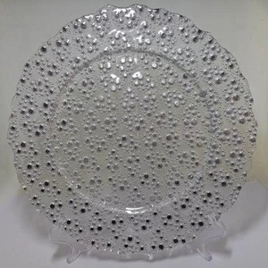 wholesale custom colored round 32 cm clear glass charger plates
