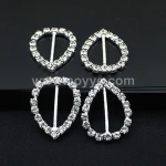 Wholesale double heart clasp diamante rhinestone buckles/crystal invitation ribbon slider coats wedding chair sash