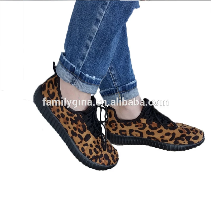 Wholesale Lace Up Casual Women&#39;s Leopard Sneaker Tennis Shoes