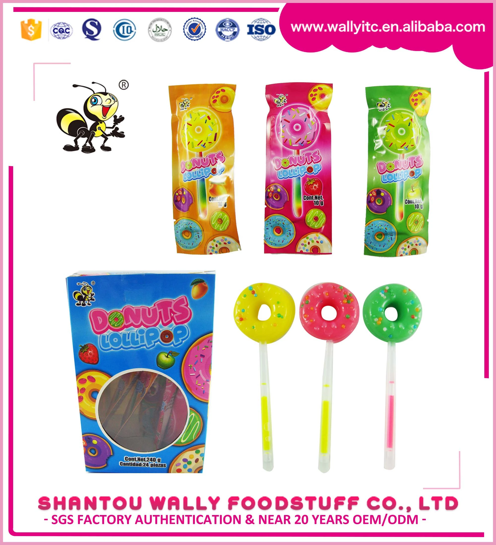 Wholesale Lollipop And Sweets Hard Chinese Donuts Shape Fluorescent Stick New Candy custom lollipop