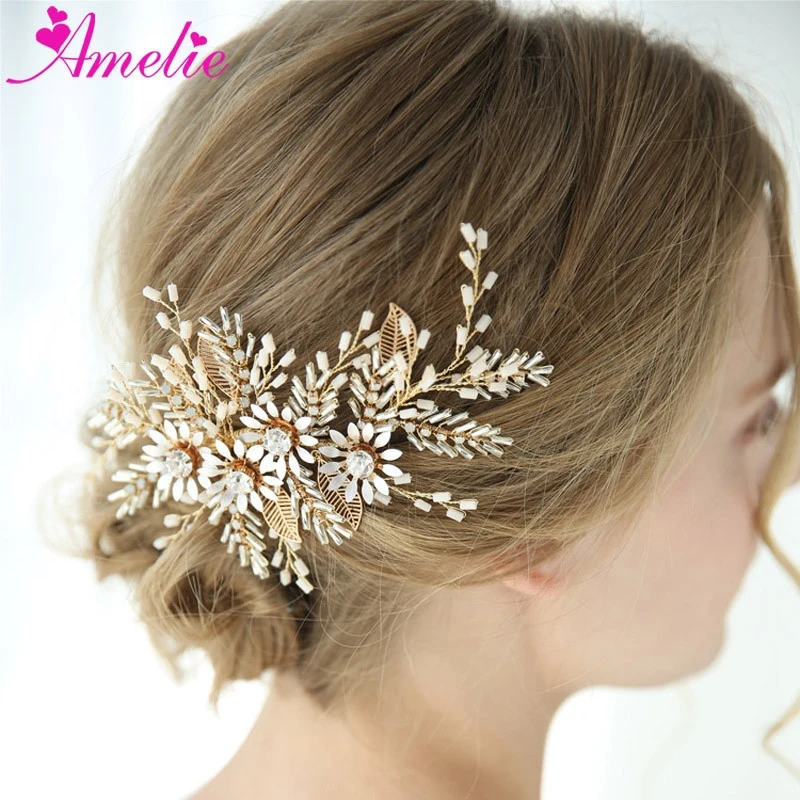 Wholesale Wedding Headpiece Tubular Beads Rhinestone Barrette Hair Clips Bridal Accessories Hair Clip
