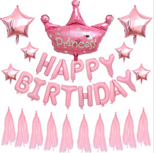 Wholesales Pink Happy Birthday Banner Foil Balloons Birthday Theme Party Decoration Supplies Set