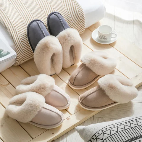 Winter Soft Indoor Heels Ladies Shoes Womens Slippers Home Couple Flat Warm Plush Shoes New Fashion Faux Fur Warm Slipper