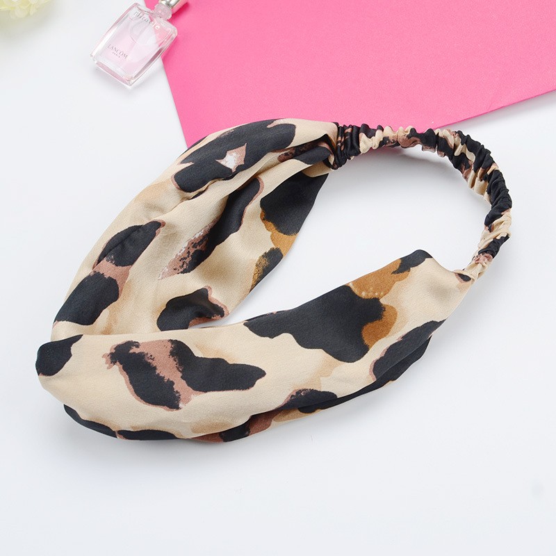 Women Hair Accessories Wraps Spring Summer Stretchy Top Twist Knot Wide Soft Polyester Satin Large Leopard Dot Printing Headband