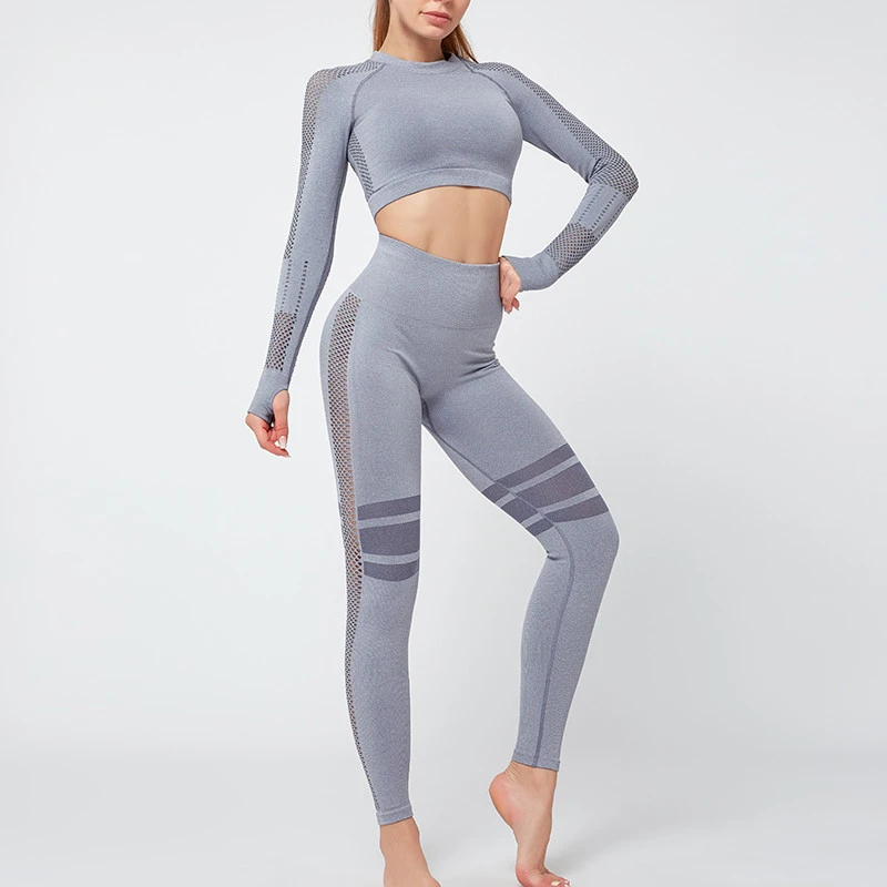 Womens 2021 yoga sets long sleeved yoga clothes high elasticity high waist tight hips sports fitness two piece sport wear