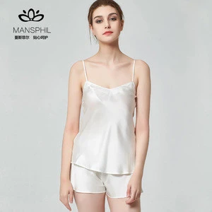 Womens Luxury 100% Silk Pajamas Lingerie Satin Slip Sleeping Nightwear Cami Top and Shorts Set