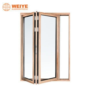 Wood grain aluminum alloy folding glass door