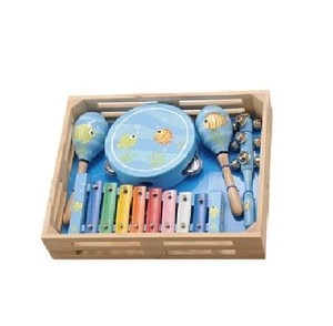 Wooden Tambourine Rattle Triangle Clapper Musical Instrument Sets Montessori Material Baby Toys