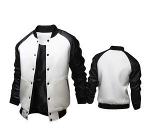 Wool Fabric For Varsity Jacket With PU Leather Sleeves Leather Jacket Men