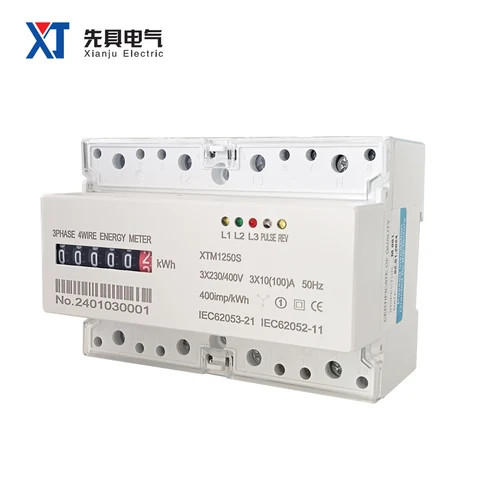 XTM1250S-1 White Case Flame Retardant 7P Three Phase 4 Wires Energy Meter KWH Register Display 35mm Guide Rail Type 3x230V/400V