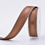 YAMA Polyester Gift Ribbon Green Brown 25mm Grosgrain Silver Edge Satin Ribbon