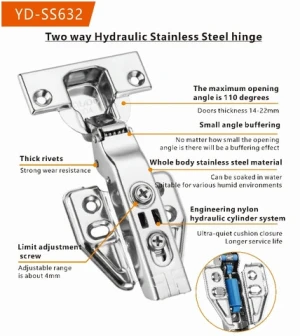 YOUDO Factory Kitchen Furniture Adjustable Soft Close Hydraulic Stainless Steel Kitchen Furniture Hinges Damped Buffer Hinges