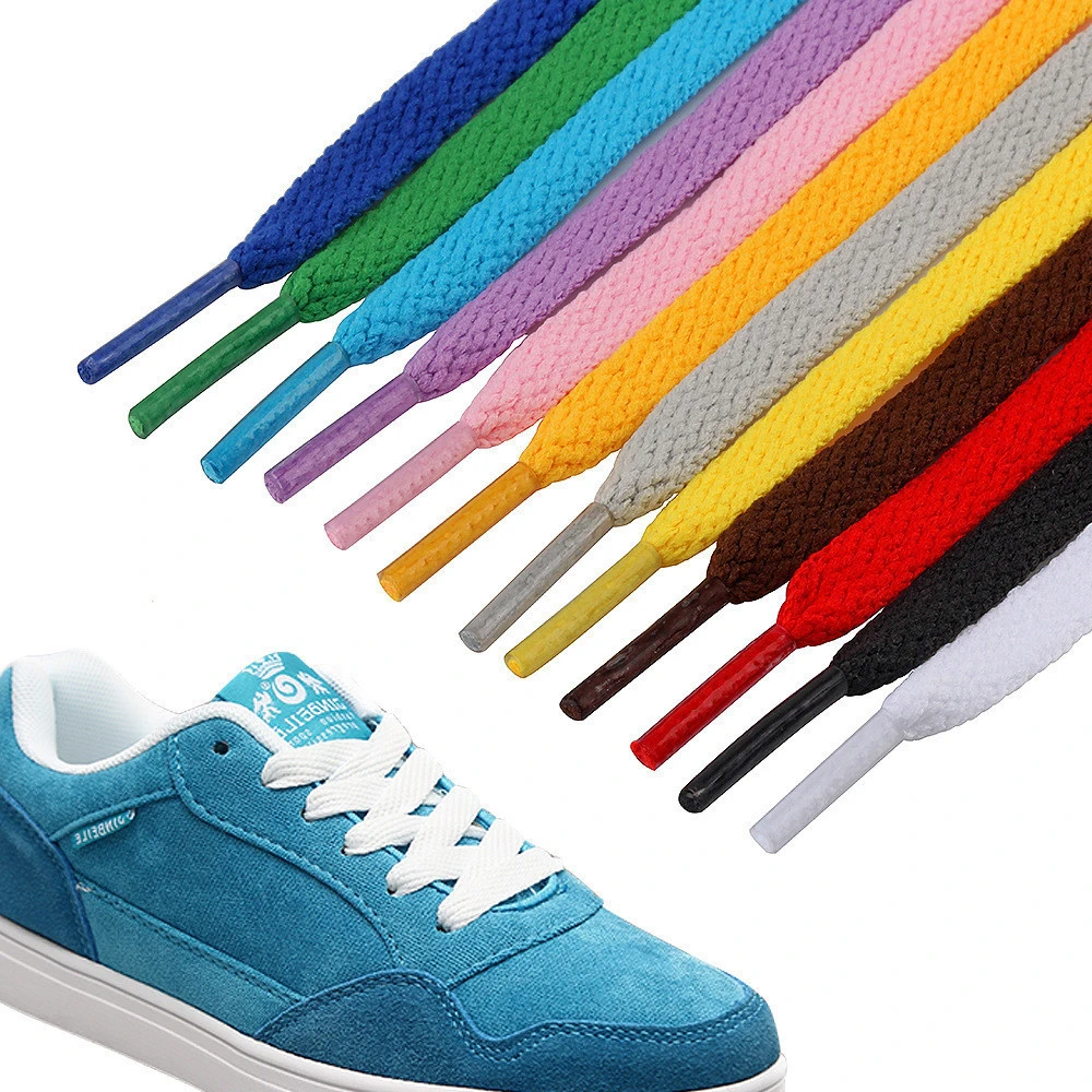 Youki custom fashion good quality flat shoe lace 8 mm wide 0.5-2.2m length , wholesale 57 colors custom flat shoelaces