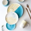 Zogift  wholesale price dinnerware sets porcelain custom gole rim dinner plate ceramic tableware