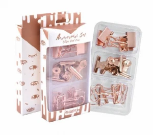 Rose Gold Assorted  Paper Clips Push Pins Binder Clips