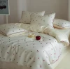Cute Cherry Print Silk Satin Bedding Set Sweet Simple Style Bed Sheet Set