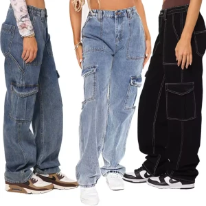 Casual Washed Straight Trousers Baggy Jeans Ladies Street Black Denim Women Jeans Cargo Pants Boyfriend Jeans For Women