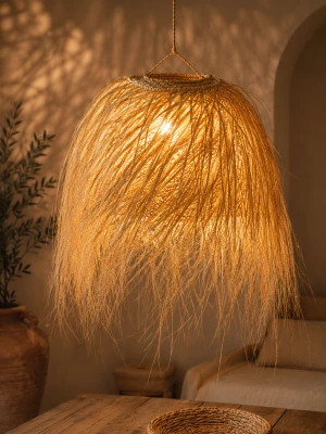 Handwoven Palm Leaf Pendant Lamp Shade Natural Boho Ceiling Light Handmade in Tunisia